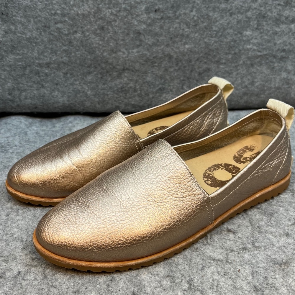 Sorel Metallic Rose Gold Leather Slip On Loafers Comfort Casual Shoes Womens 8.5